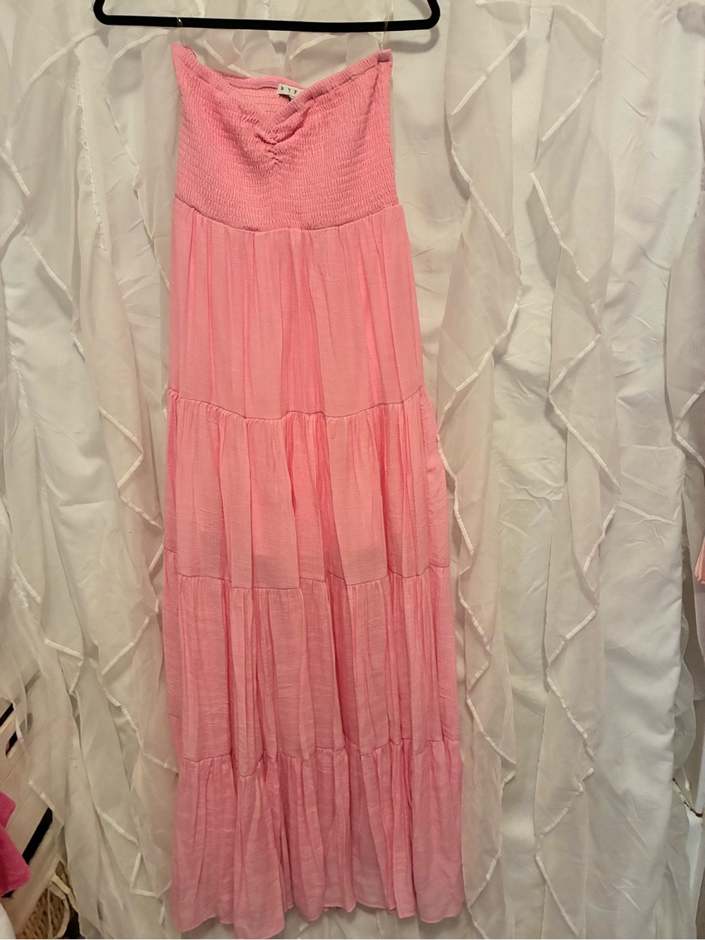 Strapless Pink Tiered Maxi Dress